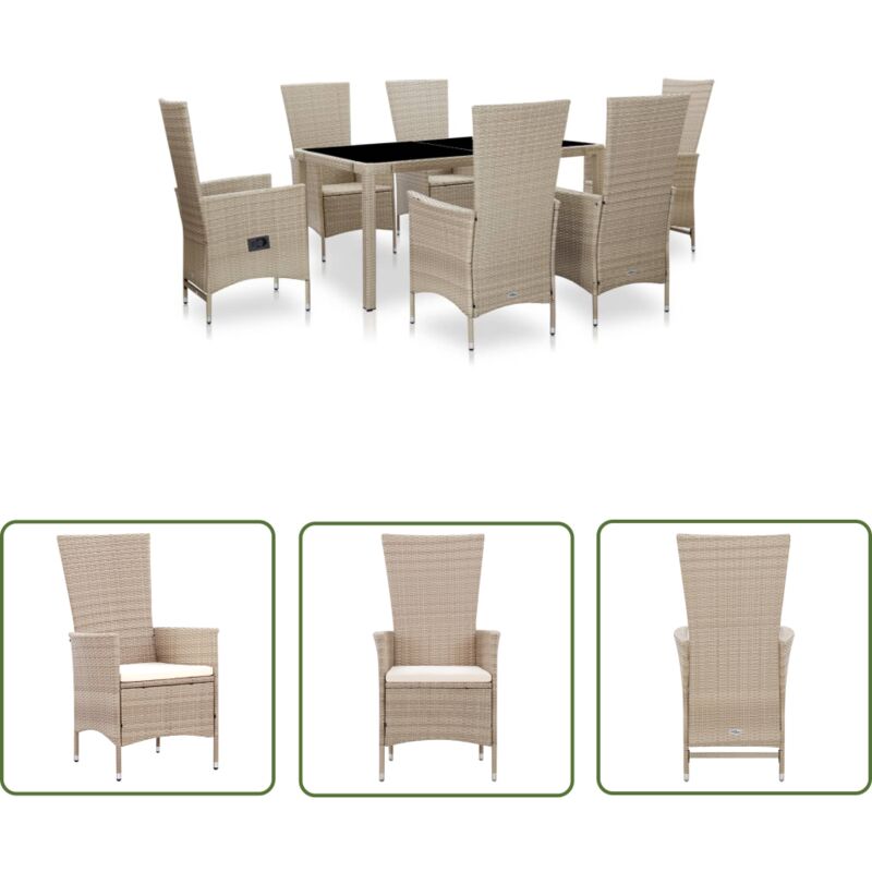 Prolenta Premium The Living Store 7-tlg. Garten-Essgruppe Mit Auflagen Poly Rattan Beige - Gartenmöbelset - Essgruppen - Rattan Möbel - Outdoor Möbel - Balkonmöbel