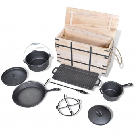 Prolenta Premium 9-teiliges Set in Holzkiste Kochtopf-Set Töpfe Pfanne