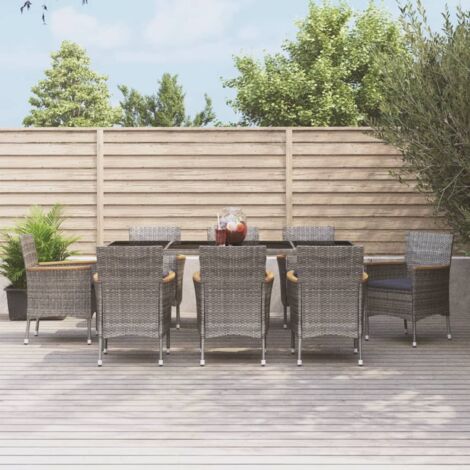Prolenta Premium 9-tlg. Garten-Essgruppe mit Kissen Grau Poly