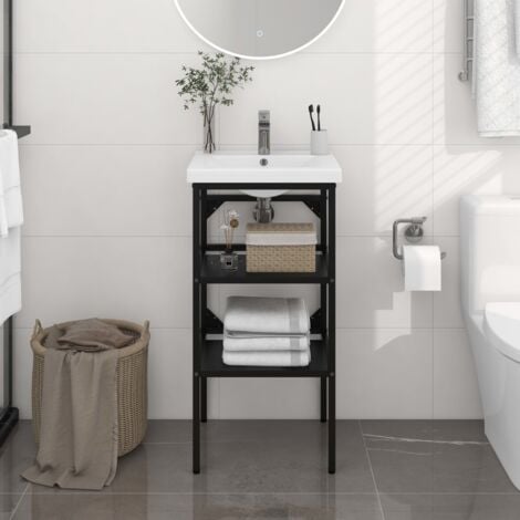 Prolenta Premium Badezimmer Waschtischgestell Schwarz 40x38x83 cm Eisen