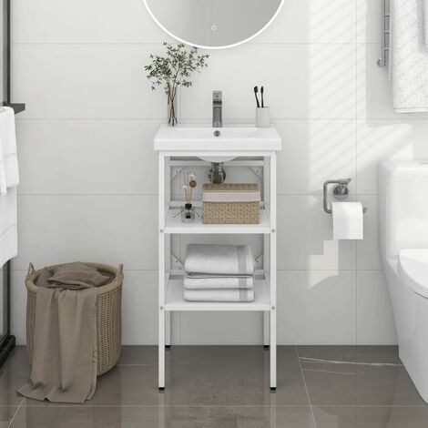 Prolenta Premium Badezimmer Waschtischgestell Weiß 40x38x83 cm Eisen