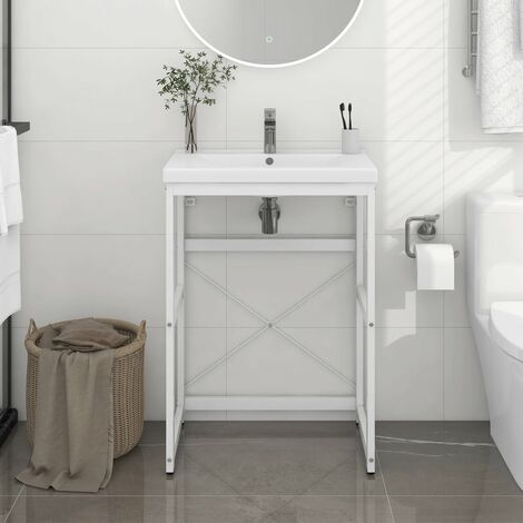 Prolenta Premium Badezimmer Waschtischgestell Weiß 59x38x83 cm Eisen