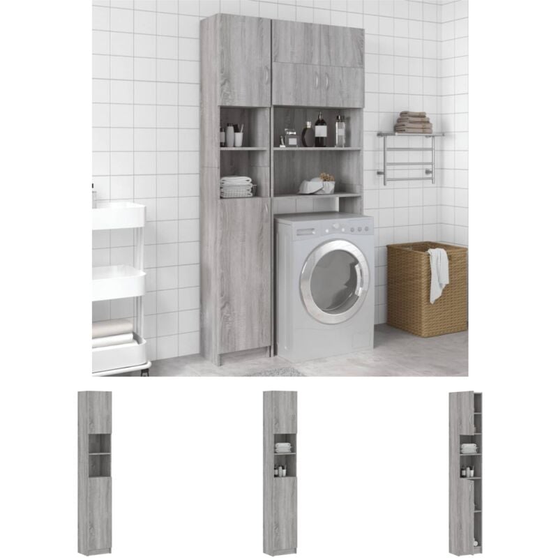 The Living Store Badezimmerschrank Grau Sonoma 32x25,5x190 cm Holzwerkstoff - Badezimmermöbel-Sets - Grau