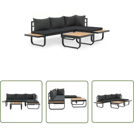 Prolenta Premium – Canapé d'angle 2 places avec coussins en aluminium et WPC – Dimensions 138x60x62cm – Confort optimal pour intérieur et extérieur
