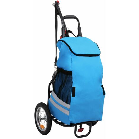 Prolenta Premium Cargo-Fahrradanhänger mit Einkaufstasche Klappbar Blau Schwarz