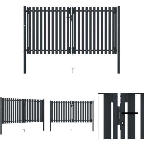Prolenta Premium Doppelflügel Zauntor Stahl 306x220 cm Anthrazit