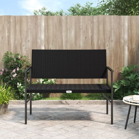 Prolenta Premium Gartenbank 2-Sitzer Schwarz Poly Rattan