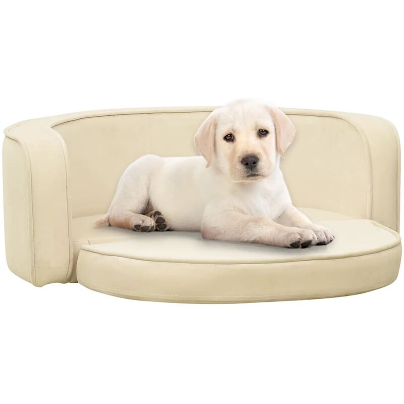 Hundesofa Klappbar Creme 73x67x26 cm Plüsch Waschbares Kissen - Prolenta Premium