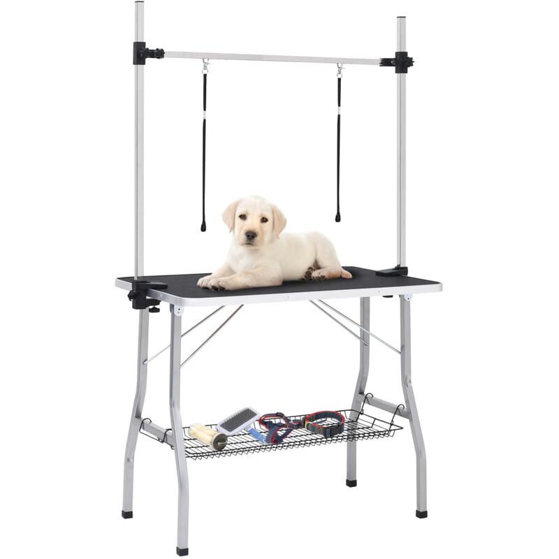 Prolenta Premium Verstellbarer Trimmtisch für Hunde mit 2 Schlaufen und Korb