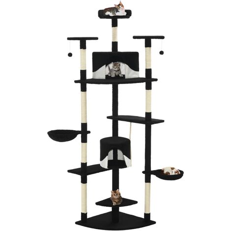 Prolenta Premium Katzen-Kratzbaum mit Sisal-Kratzsäulen 203 cm Schwarz und Weiß