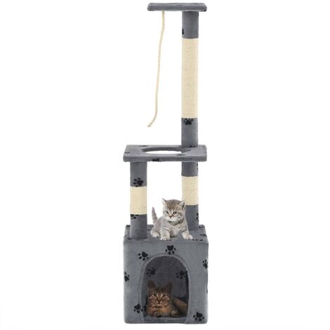 Prolenta Premium Katzen-Kratzbaum mit Sisal-Säulen 109 cm Grau Pfoten-Muster