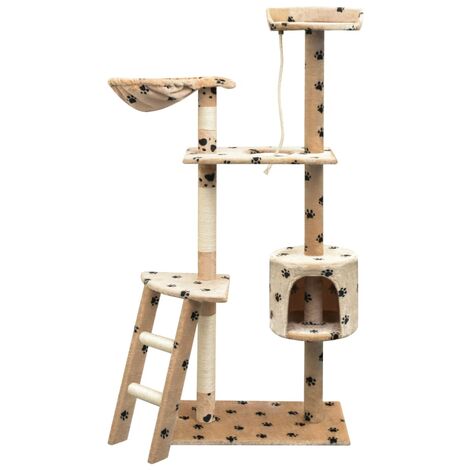 Prolenta Premium Katzen-Kratzbaum Sisal 150 cm Beige mit Pfoten-Aufdruck