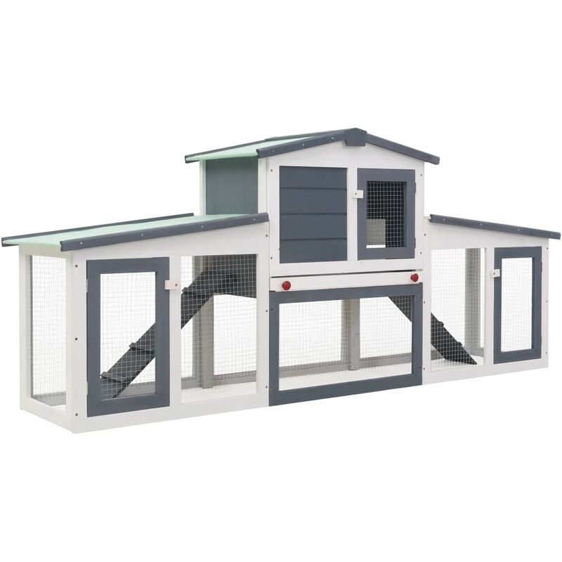 Prolenta Premium - Großer Kaninchenstall Grau und Weiß 204x45x85 cm Holz