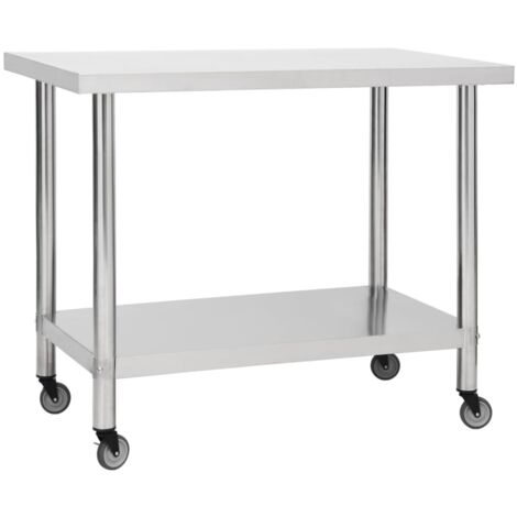 Prolenta Premium Küchen-Arbeitstisch mit Rollen 100x30x85 cm Edelstahl
