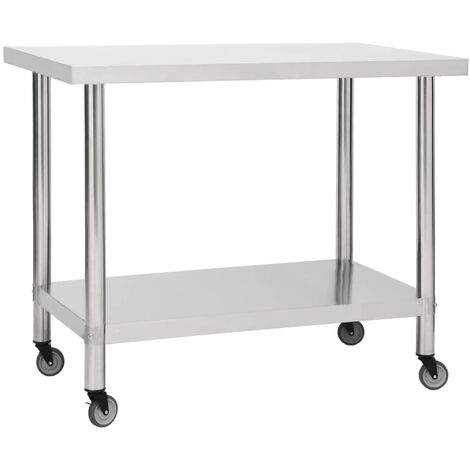 Prolenta Premium Küchen-Arbeitstisch mit Rollen 100x45x85 cm Edelstahl