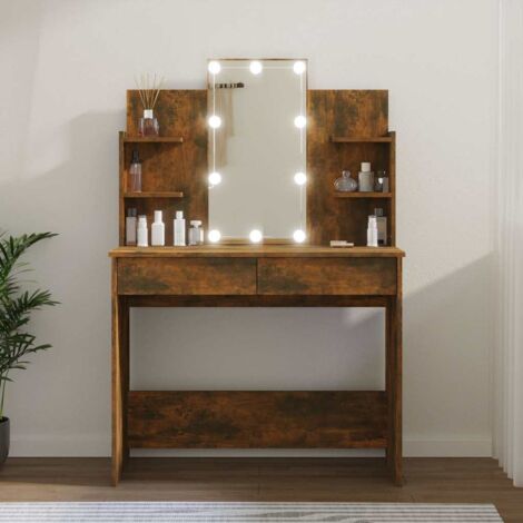 Prolenta Premium Schminktisch mit LED Räuchereiche 96x40x142 cm