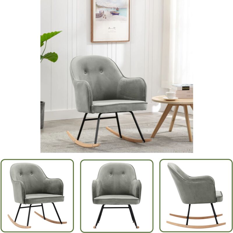 Prolenta Premium - The Living Store Schaukelstuhl Grau Samt - Samtsofa - Schaukelstuhl - Lounge Chair - Beistelltisch - Grau