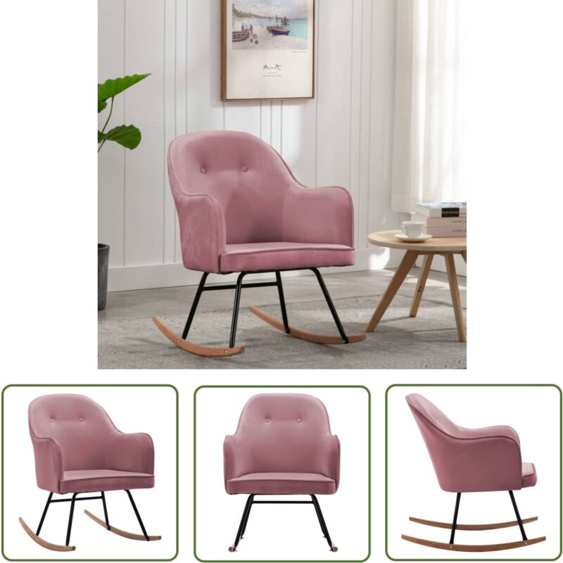 Prolenta Premium The Living Store Schaukelstuhl Rosa Samt - Samtsessel - Rosa Schaukelstuhl - Gartenstuhl - Balkonstuhl - Lounge Chair