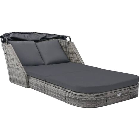 Prolenta Premium Sonnenliege mit Dach Poly Rattan Anthrazit - Anthrazit