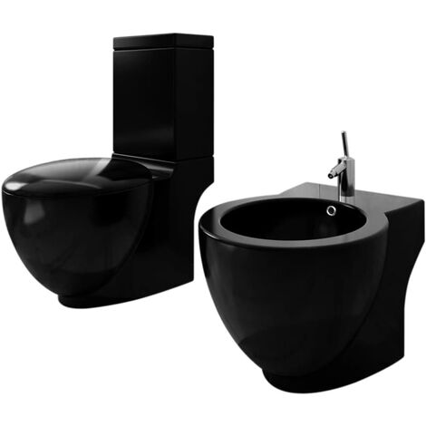 Prolenta Premium Stand-WC & Bidet Set Schwarz Keramik