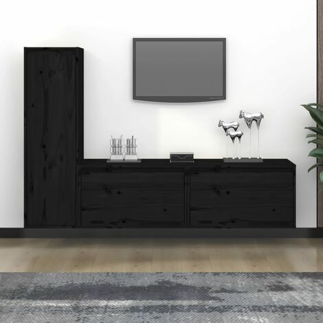 Prolenta Premium TV-Schränke 3 Stk. Schwarz Massivholz Kiefer - Schwarz