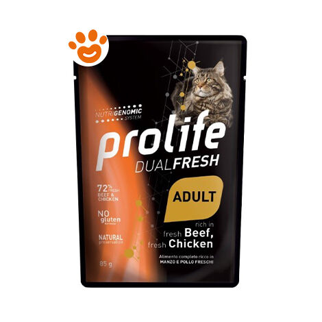 Prolife Cat Dualfresh Adult Manzo e Pollo  - Prolife Cat Dualfresh Adult Manzo e Pollo - Bustina Da 85 Gr