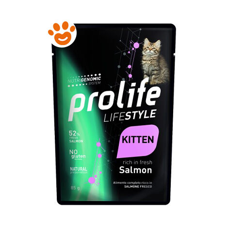 Prolife Cat Lifestyle Kitten Salmone  - Prolife Cat Lifestyle Kitten Salmone - Bustina Da 85 Gr