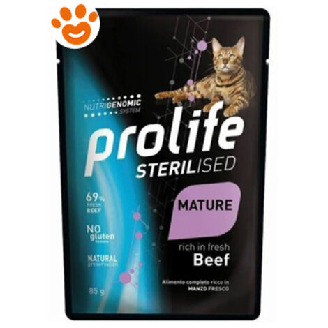 Prolife Cat Sterilised Mature Manzo  - Prolife Cat Sterilised Mature Manzo - Bustina Da 85 Gr
