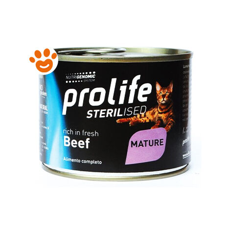 Prolife Cat Sterilised Mature Manzo  - Prolife Cat Sterilised Mature Manzo - Lattina Da 200 Gr