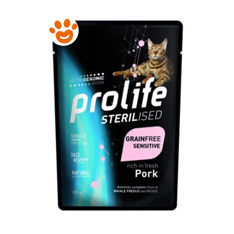 Prolife Cat Sterilized Grainfree Sensitive Maiale  - Prolife Cat Sterilized Grainfree Sensitive Maiale - Bustina Da 85 Gr