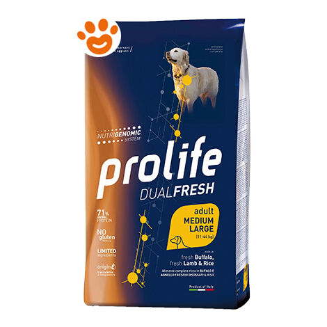 Prolife Dog DualFresh Adult Medium Large Bufalo, Agnello e Riso - Prolife Dog DualFresh Adult Medium Large Bufalo, Agnello e Riso - Sacco Da 12 kg, Sacco Da 12 Kg