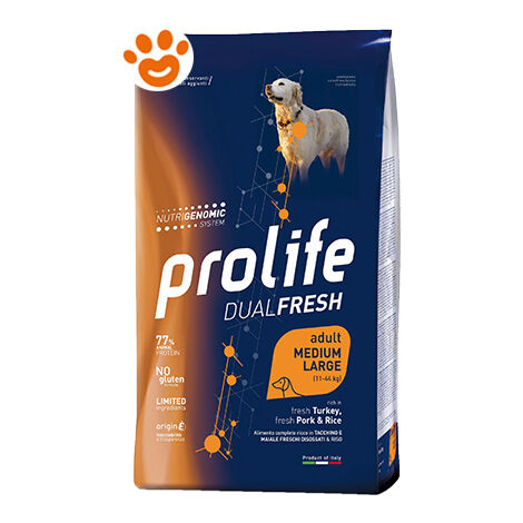 Prolife Dog DualFresh Adult Medium Large Tacchino, Maiale e Riso  - Prolife Dog DualFresh Adult Medium Large Tacchino, Maiale e Riso - Sacco Da 12 Kg