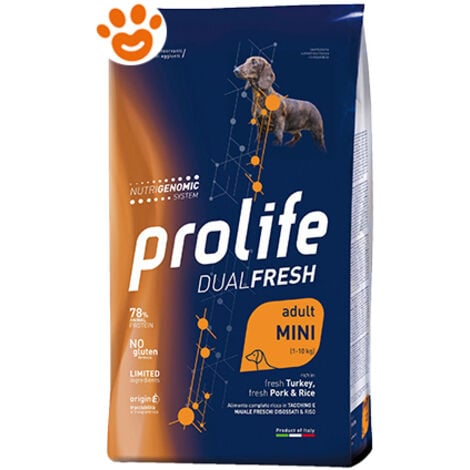 Prolife Dog DualFresh Adult Mini Tacchino Fresco Maiale Fresco e Riso  - Prolife Dog DualFresh Adult Mini Tacchino Fresco Maiale Fresco e Riso - Sacco Da 600 gr, Sacco Da 600 Gr