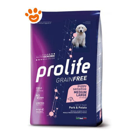 Prolife Dog Grain Free Puppy Sensitive Medium/Large Maiale e Patate  - Prolife Dog Grain Free Puppy Sensitive Medium/Large Maiale e Patate - Sacco Da 10 Kg
