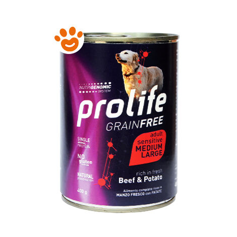 Prolife Dog Grainfree Adult Medium Large Manzo e Patate  - Prolife Dog Grainfree Adult Medium Large Manzo e Patate - Lattina Da 400 Gr