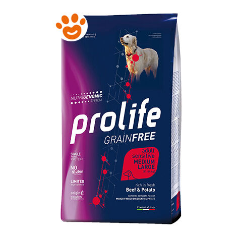 Prolife Dog Grainfree Sensitive Adult Medium Large Manzo e Patate  - Prolife Dog Grainfree Sensitive Adult Medium Large Manzo e Patate - Sacco Da 10 Kg