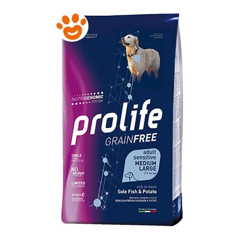 Prolife Dog Grainfree Sensitive Adult Medium Large Sogliola e Patate  - Prolife Dog Grainfree Sensitive Adult Medium Large Sogliola e Patate - Sacco Da 10 Kg