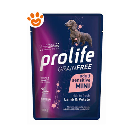 Prolife Dog Grainfree Sensitive Adult Mini Agnello e Patate  - Prolife Dog Grainfree Sensitive Adult Mini Agnello e Patate - Bustina Da 100 Gr