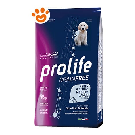 Prolife Dog Grainfree Sensitive Puppy Medium Large Sogliola e Patate  - Prolife Dog Grainfree Sensitive Puppy Medium Large Sogliola e Patate - Sacco Da 10 Kg
