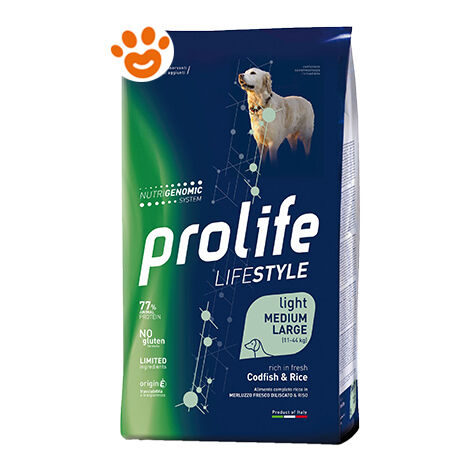 Prolife Dog Lifestyle Light Adult Medium Large Merluzzo e Riso  - Prolife Dog Lifestyle Light Adult Medium Large Merluzzo e Riso - Sacco Da 12 Kg