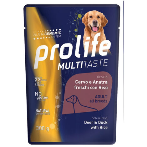 Prolife Dog Multi Taste Adult All Breeds con Cervo, Anatra, Riso e Ananas  - Prolife Dog Multi Taste Adult All Breeds con Cervo, Anatra, Riso e Ananas - Bustina Da 300 Gr