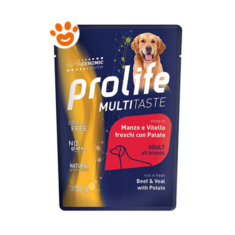 Prolife Dog Multi Taste Adult All Breeds con Manzo, Vitello e Patate  - Prolife Dog Multi Taste Adult All Breeds con Manzo, Vitello e Patate - Bustina Da 300 Gr