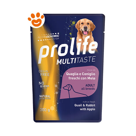 Prolife Dog Multi Taste Adult All Breeds con Quaglia, Coniglio e Mele  - Prolife Dog Multi Taste Adult All Breeds con Quaglia, Coniglio e Mele - Bustina Da 300 Gr