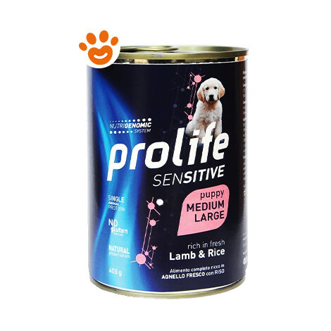Prolife Dog Sensitive Puppy Medium Large Agnello e Riso - Prolife Dog Sensitive Puppy Medium Large Agnello e Riso - Lattina Da 400 Gr