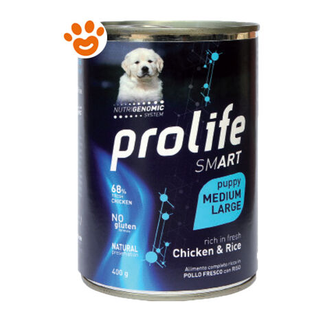 Prolife Dog Smart Puppy Medium Large Pollo e Riso  - Prolife Dog Smart Puppy Medium Large Pollo e Riso - Lattina Da 400 Gr
