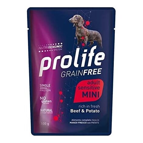 Prolife Grain Free Adult Sensitive Manzo & Patate - Mini Bustine da 100 gr. in confezione da 10 pezzi