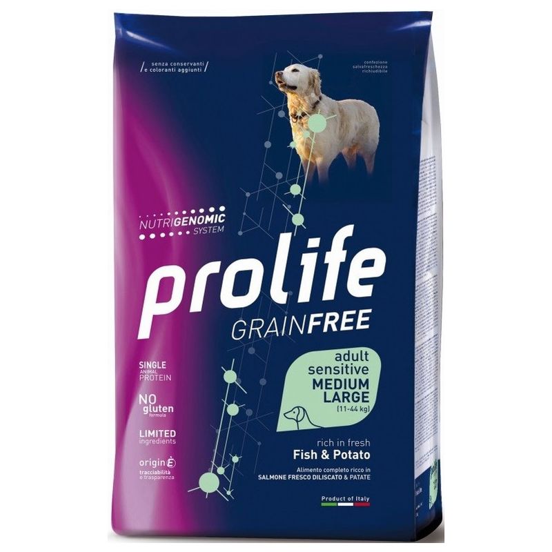 Dog Grain Free Medium/Large con Salmone e Patate per Cani da 10 kg - Prolife