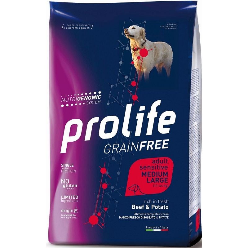 Dog Grain Free Sensitive con Manzo e Patate Medium/Large per Cani da 10 kg - Prolife