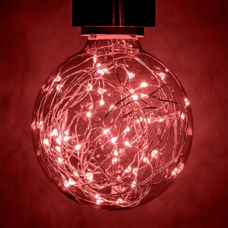 Prolite LED G95 Globe 1.7W ES-E27 Star Effect Funky Filaments Red Clear Polycarbonate 50lm ES Screw E27 Sparkle Large String Light Bulb