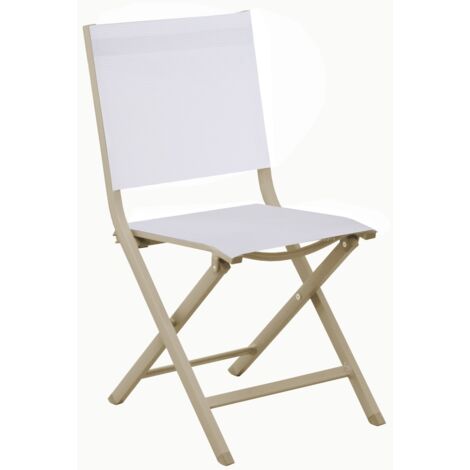 PROLOISIRS Chaise pliante - THEMA - Aluminium époxy sand - Toile TPEP chiné blanc
